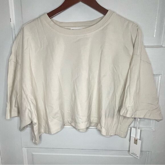 NWTs Good American Boxy Cropped Tee in Bone - Picture 1 of 11